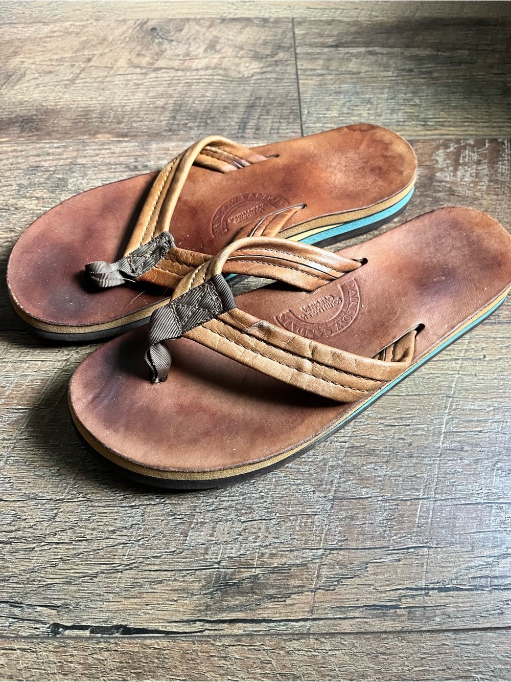 Rainbow Brown Leather Multi-Stripe Women’s Sandals Size 8